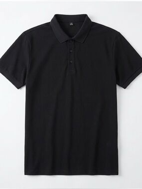 Collared 3-Button Placket Polo Shirt, Men’s XL, Solid Black